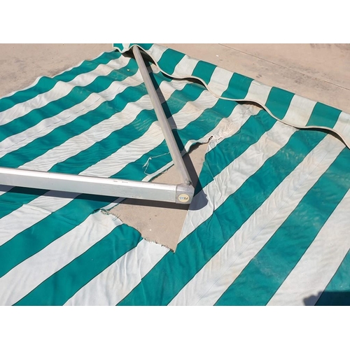 675 - Awning / Canopy, Manual Wind with Green & White Material (A/F), with 3 x Wall Brackets, (Approx. W: ... 