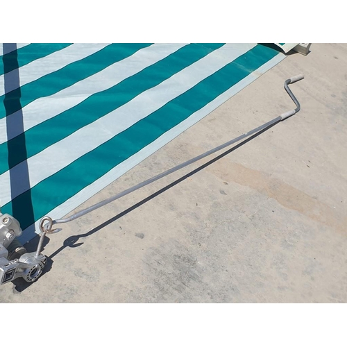 675 - Awning / Canopy, Manual Wind with Green & White Material (A/F), with 3 x Wall Brackets, (Approx. W: ... 