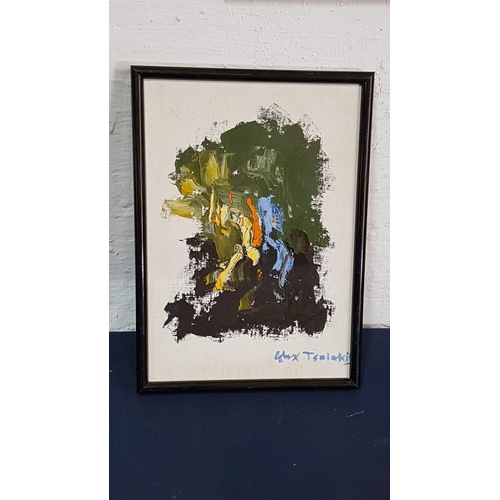 676 - Oil on Canvas Abstract by Tsalakis (26 x 36cm)
