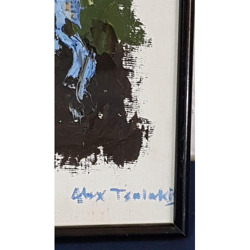 676 - Oil on Canvas Abstract by Tsalakis (26 x 36cm)