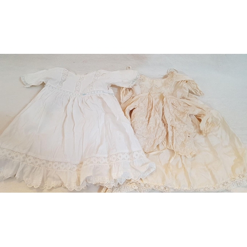 677 - Victorian Christening Baptism Silk Ivory 
 Gown Set (A/F) and Vintage Infant 
 Lightweight Handmade ... 