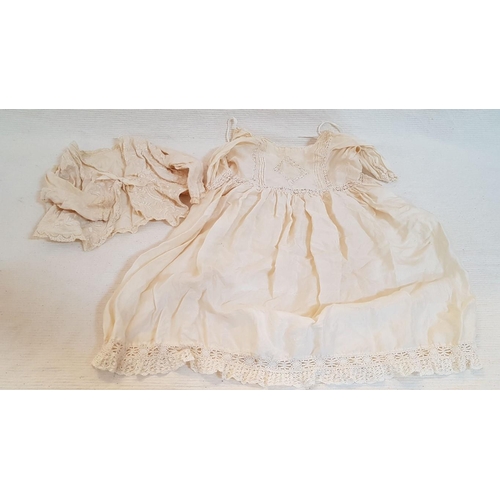 677 - Victorian Christening Baptism Silk Ivory 
 Gown Set (A/F) and Vintage Infant 
 Lightweight Handmade ... 