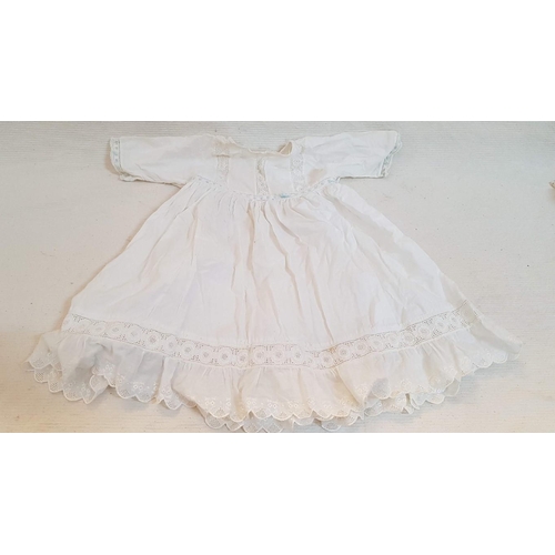 677 - Victorian Christening Baptism Silk Ivory 
 Gown Set (A/F) and Vintage Infant 
 Lightweight Handmade ... 