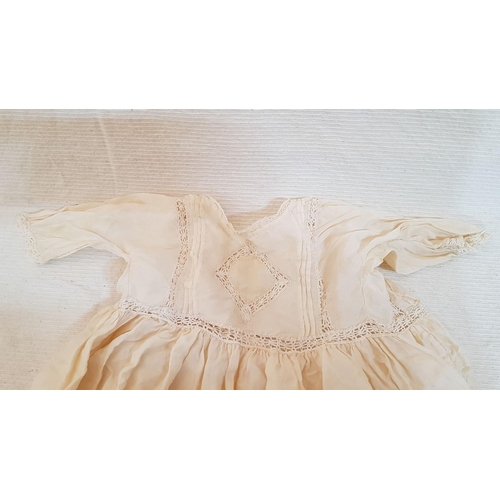 677 - Victorian Christening Baptism Silk Ivory 
 Gown Set (A/F) and Vintage Infant 
 Lightweight Handmade ... 