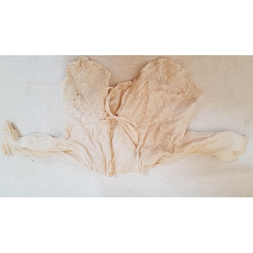 677 - Victorian Christening Baptism Silk Ivory 
 Gown Set (A/F) and Vintage Infant 
 Lightweight Handmade ... 