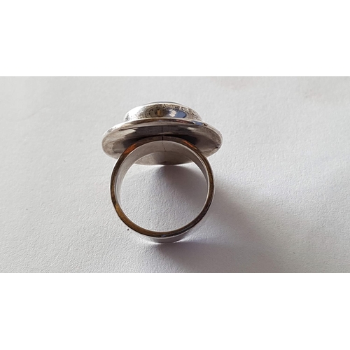 681 - Silver Set Ring and Pair of Clips with Large Blue Lapis in Center