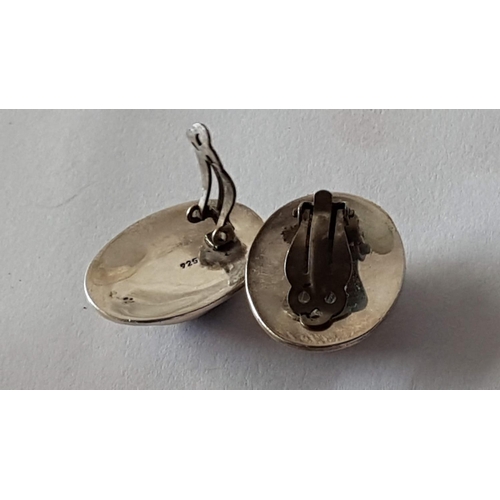 681 - Silver Set Ring and Pair of Clips with Large Blue Lapis in Center