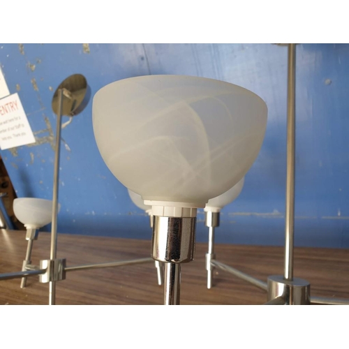 683 - Pair of Modern 'Herstal Cole Chandelier' Chrome 3-Spot Ceiling Lights with Alabaster (?) Shades (2)