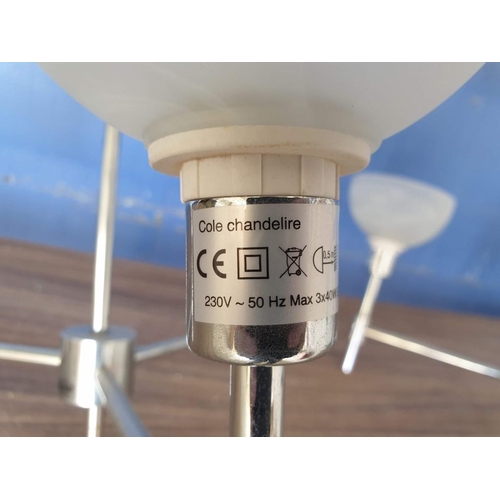 683 - Pair of Modern 'Herstal Cole Chandelier' Chrome 3-Spot Ceiling Lights with Alabaster (?) Shades (2)