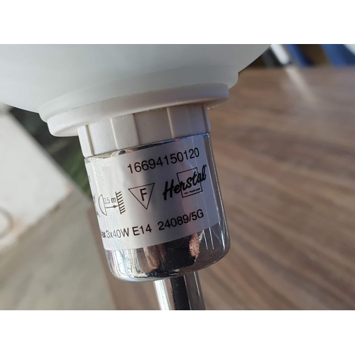 683 - Pair of Modern 'Herstal Cole Chandelier' Chrome 3-Spot Ceiling Lights with Alabaster (?) Shades (2)