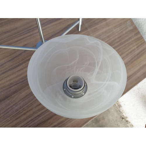 683 - Pair of Modern 'Herstal Cole Chandelier' Chrome 3-Spot Ceiling Lights with Alabaster (?) Shades (2)