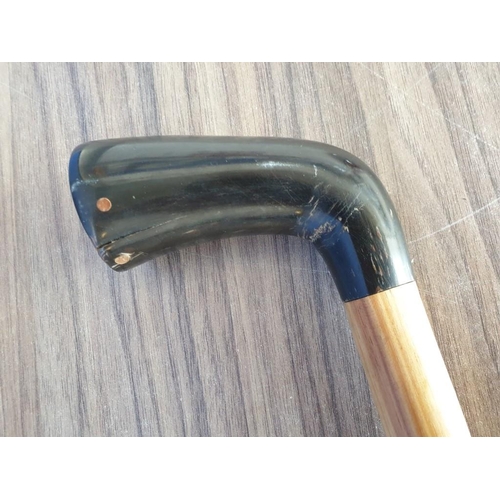 684 - Solid Wood Walking Stick with Twist Near Top and Horn(?) Handle