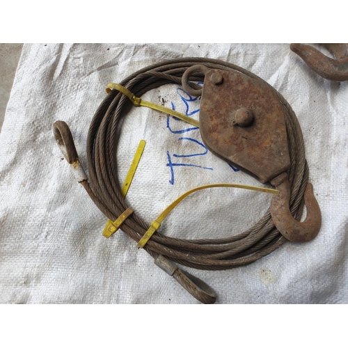 697 - Heavy Duty Tirfor Winch, Qty of Steel Cable and 2 x Pulley Hooks