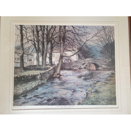 715 - Framed Signed Limited Edition (64/1000) Print of 'Winters End' by Peter Thorn (Cottage and Bridge Ov... 