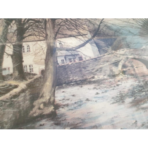 715 - Framed Signed Limited Edition (64/1000) Print of 'Winters End' by Peter Thorn (Cottage and Bridge Ov... 