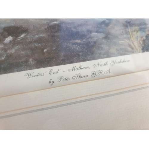 715 - Framed Signed Limited Edition (64/1000) Print of 'Winters End' by Peter Thorn (Cottage and Bridge Ov... 