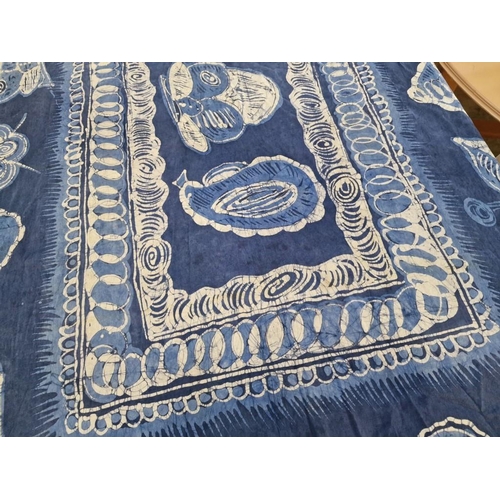 130 - African Batik Table Cloth, Blue & White Colours, by 'T.ADE', (Approx. 250 x 150cm)