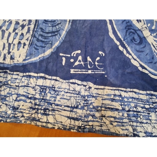 130 - African Batik Table Cloth, Blue & White Colours, by 'T.ADE', (Approx. 250 x 150cm)