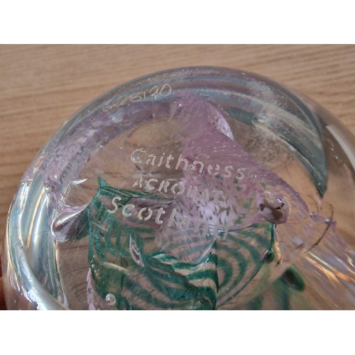 188 - Caithness 'Acrobat' Scotland Decorative Glass Paperweight, Together with Designer Round Glass Candle... 