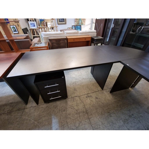 306 - Black Wood Effect 'L' Shaped Office Desk (Two Desks, 150 x 78 and 120 x 78cm, with Quarter Circle Ex... 