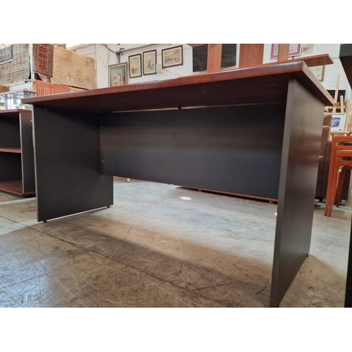 307 - Dark Wood Rectangular Office Desk with Grey Side Panels, (Approx. 150 x 75cm)