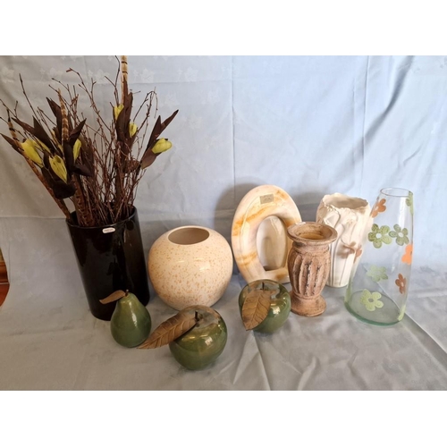 320 - Collection of Home Decor Items; Assorted Vases, Artificial Flowers, 3 x Ornamental Fruit and Porcela... 