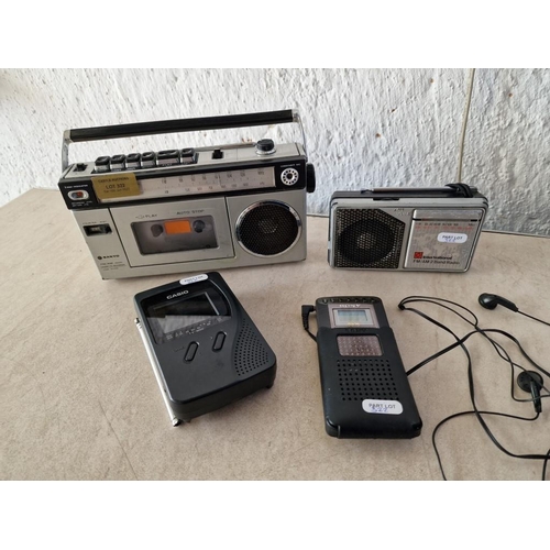 322 - Sanyo Radio Cassette, International Radio, Casio TV-600 and Sony SX Player, (A/F, Untested), (4)