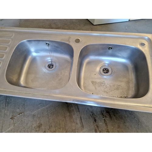 387 - Stainless Steel Inset Double Bowl Sink Unit with Left Drainer, (Approx. 140 x 49cm)