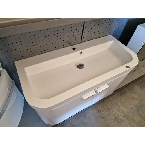 389 - Large Modern Designer White Vanity Sink Unit with Large Bathroom Sink Over Gloss White Double Cupboa... 