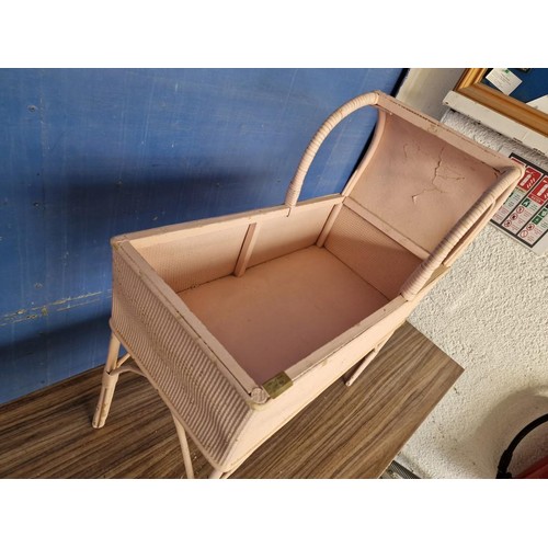 183 - Pink Finish Lloyd Loom Style Babies Crib, (Approx. 65 x 33 x 72cm Overall)