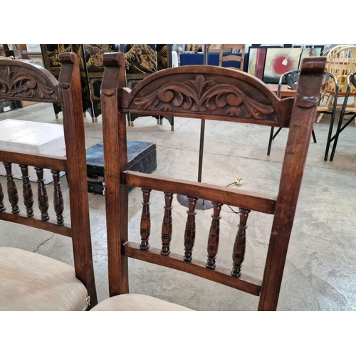 104 - Pair of Antique Wooden Dining Chairs with Carved Spindle Backs, Over Turned Front Legs with Padded F... 