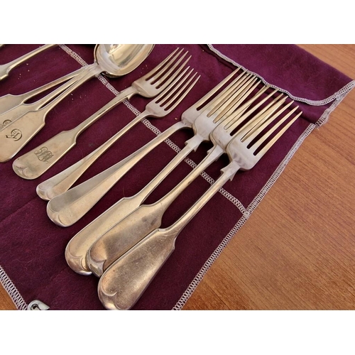 107 - Collection of Assorted Silver Plated Flatware / Serving Cutlery with Purple Felt Carrier, (25)