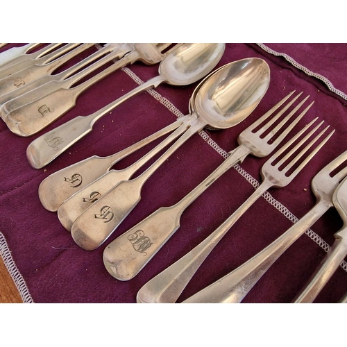 107 - Collection of Assorted Silver Plated Flatware / Serving Cutlery with Purple Felt Carrier, (25)