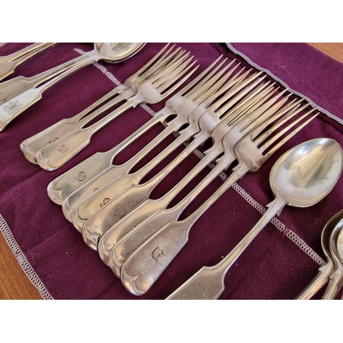 107 - Collection of Assorted Silver Plated Flatware / Serving Cutlery with Purple Felt Carrier, (25)