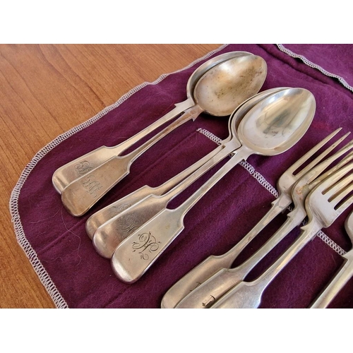 107 - Collection of Assorted Silver Plated Flatware / Serving Cutlery with Purple Felt Carrier, (25)