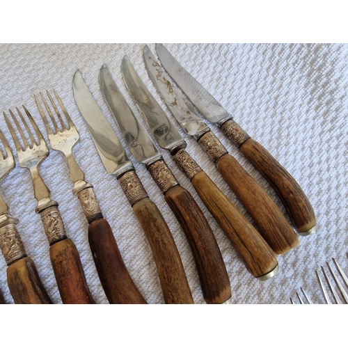 116 - Set of 6 x Fish Knives with 4 x Forks , Silver Plated with Bone Handle, Together with 6 x Forks and ... 