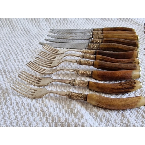 116 - Set of 6 x Fish Knives with 4 x Forks , Silver Plated with Bone Handle, Together with 6 x Forks and ... 