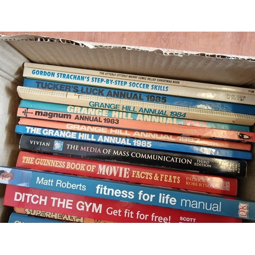 198 - Box of Assorted Books, Incl. Oxford Thesaurus, Grange Hill Annuals, Guiness Movie Facts, Health / Fi... 