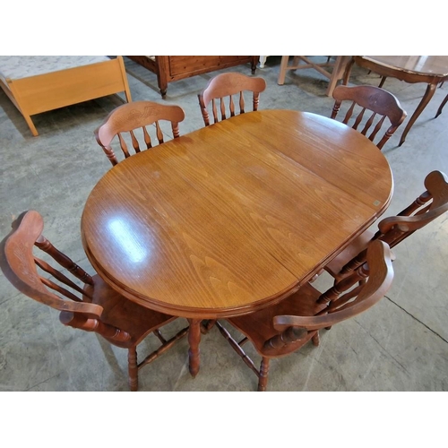 294 - Round / Oval Wooden Dining Table with 6 x Farmhouse Style Wooden Dining Chairs, (Approx. 166 x 110cm... 