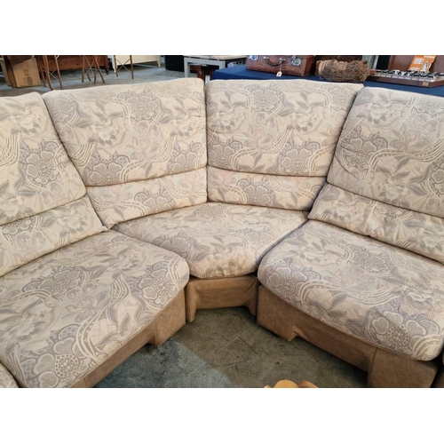 295 - Patterned Fabric 6-Seat Corner Sofa / 'L' Shape with Leatherette Base, Sides and Rack, Together with... 