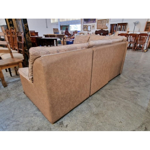 295 - Patterned Fabric 6-Seat Corner Sofa / 'L' Shape with Leatherette Base, Sides and Rack, Together with... 