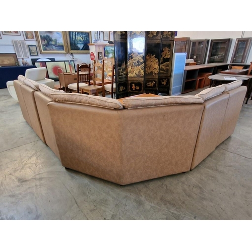 295 - Patterned Fabric 6-Seat Corner Sofa / 'L' Shape with Leatherette Base, Sides and Rack, Together with... 