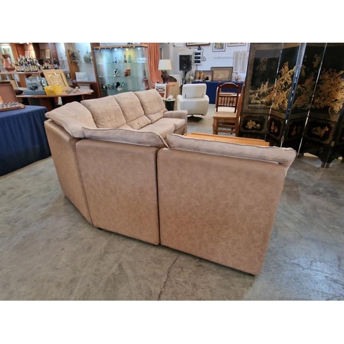 295 - Patterned Fabric 6-Seat Corner Sofa / 'L' Shape with Leatherette Base, Sides and Rack, Together with... 