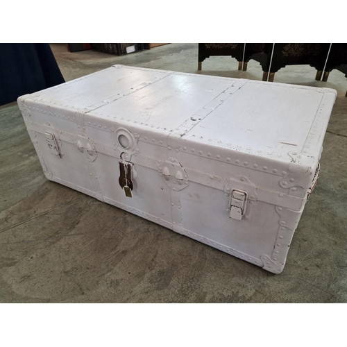 296 - White Finish Vintage Travelling Trunk, (Approx. 92 x 52 x 34cm)