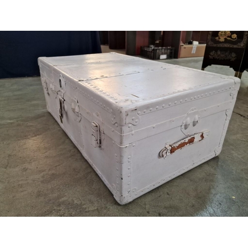 296 - White Finish Vintage Travelling Trunk, (Approx. 92 x 52 x 34cm)