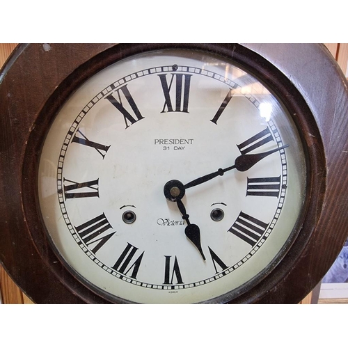 138 - Vintage 'President Victoria' 31-Day Wall Clock in Wooden Case with Key Wound & Pendulum Movement (A/... 