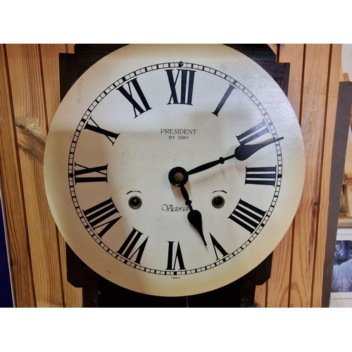 138 - Vintage 'President Victoria' 31-Day Wall Clock in Wooden Case with Key Wound & Pendulum Movement (A/... 