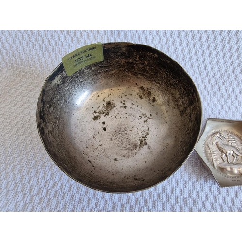 144 - Silver (.830) 3-Footed Bowl with Leaf Decoration, (Approx. Ø: 12cm, H: 7cm, 135g), Together with Sil... 