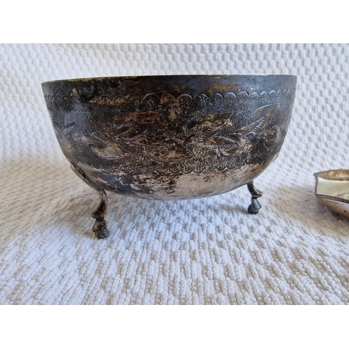 144 - Silver (.830) 3-Footed Bowl with Leaf Decoration, (Approx. Ø: 12cm, H: 7cm, 135g), Together with Sil... 