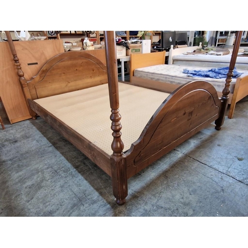 149 - Pine Four-Poster Bed with Arched Head Board & Foot Board and Turned Uprights, (Fits Mattress Approx.... 